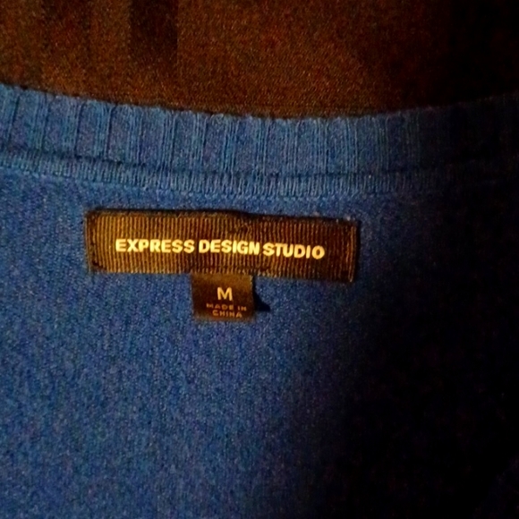 Express Design Studio, Royal Blue button-down sweater. Sz Med. - Picture 2 of 4